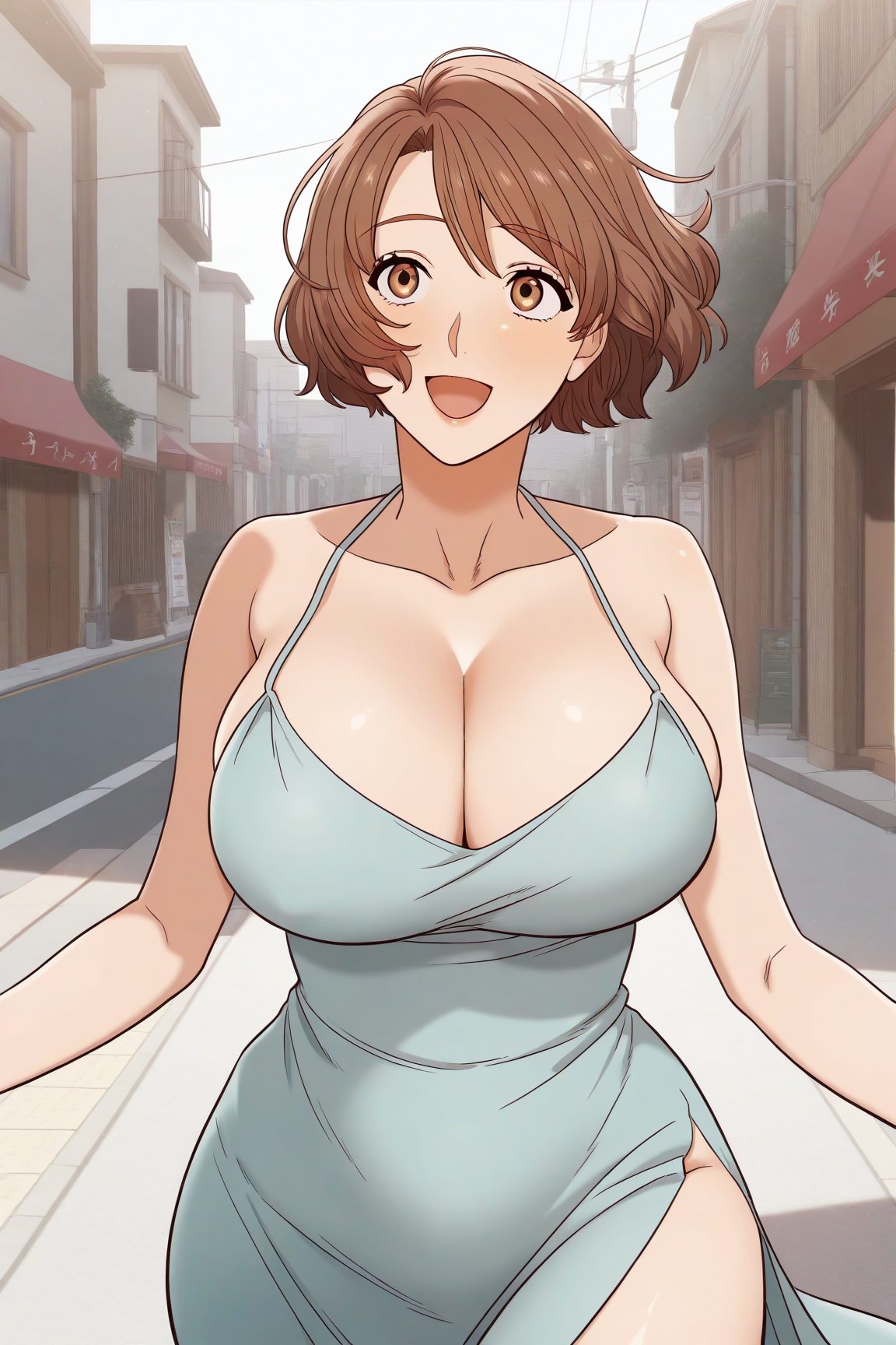 29617-77916799-masterpiece, best quality,outdoors, street, __lora_massage-club_silver_0.8__massage-club, 1girl, brown hair,brown eyes,short hai massage-club마사지 클럽 style/ IL style Lora