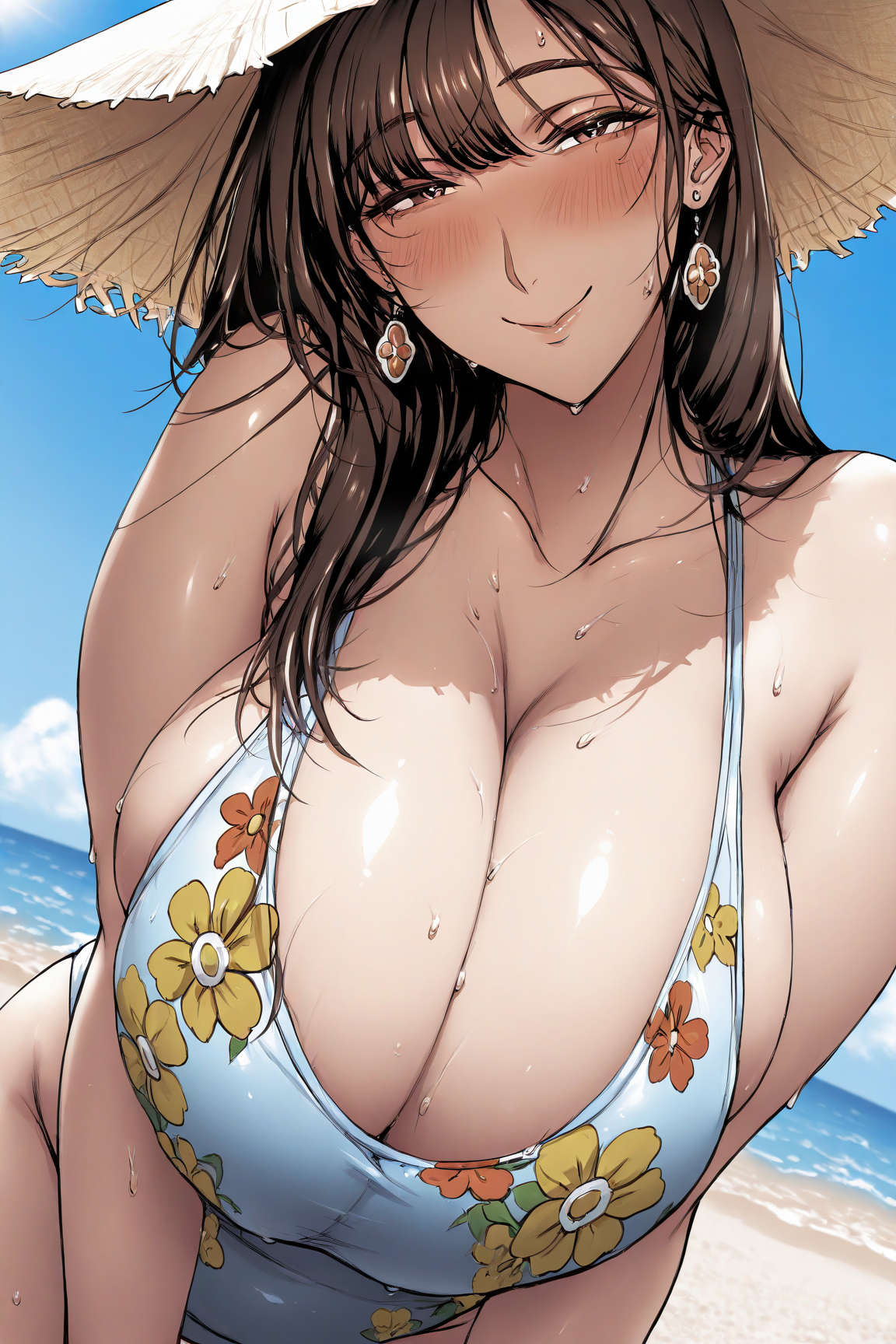 29809-703436830-masterpiece, best quality,__lora_oltlo style_1__oltlo style,solo, 1girl, breasts, jewelry, earrings, blush, seductive smile, hug oltlo style/ IL style Lora