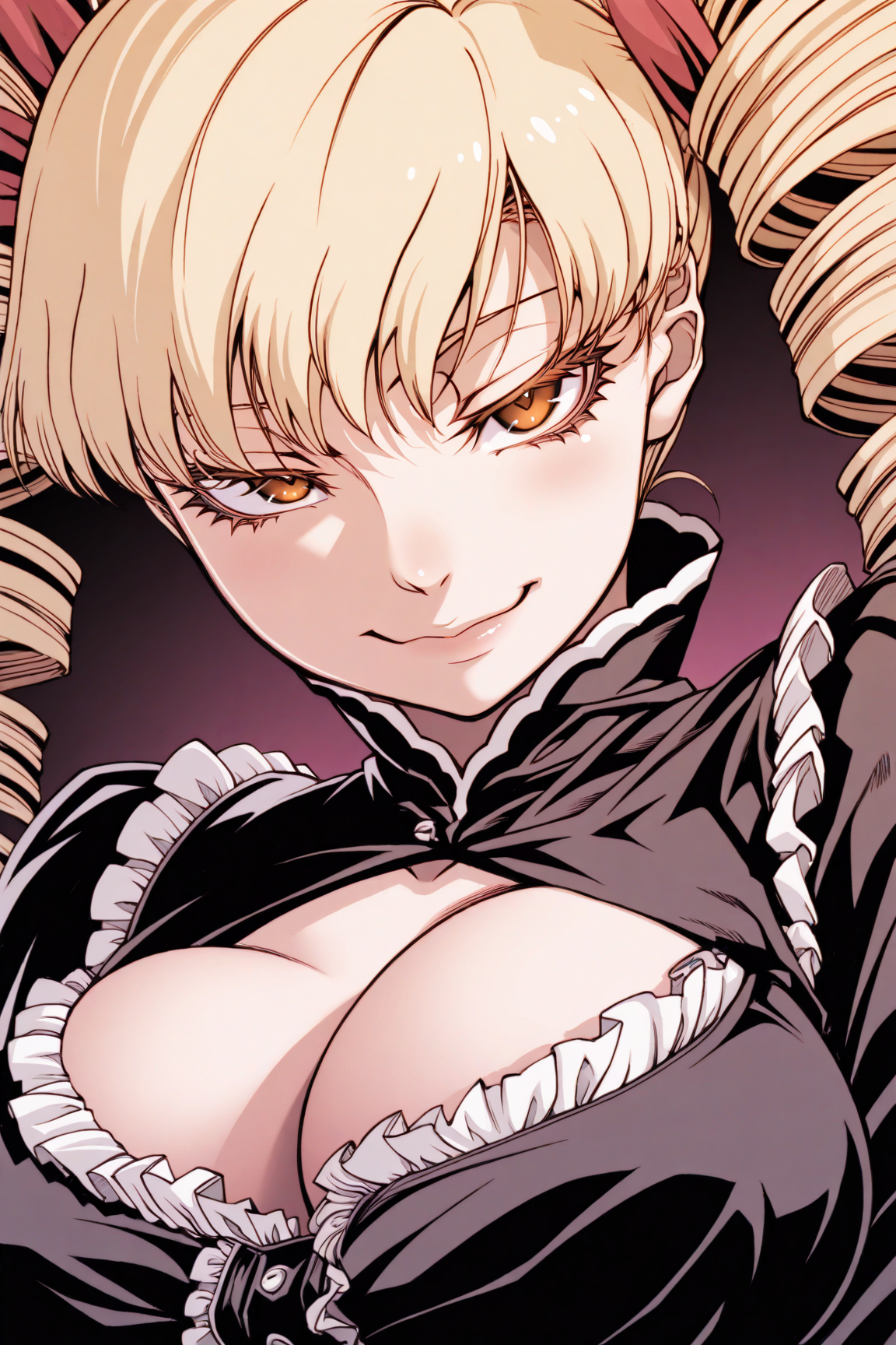 30650-1184260860-masterpiece, best quality,face focus,_akae shirou style, 1girl,solo, long hair, large breasts,gothic lolita,frilled dress,twin d akae shirou style朱江士朗/ IL style Lora