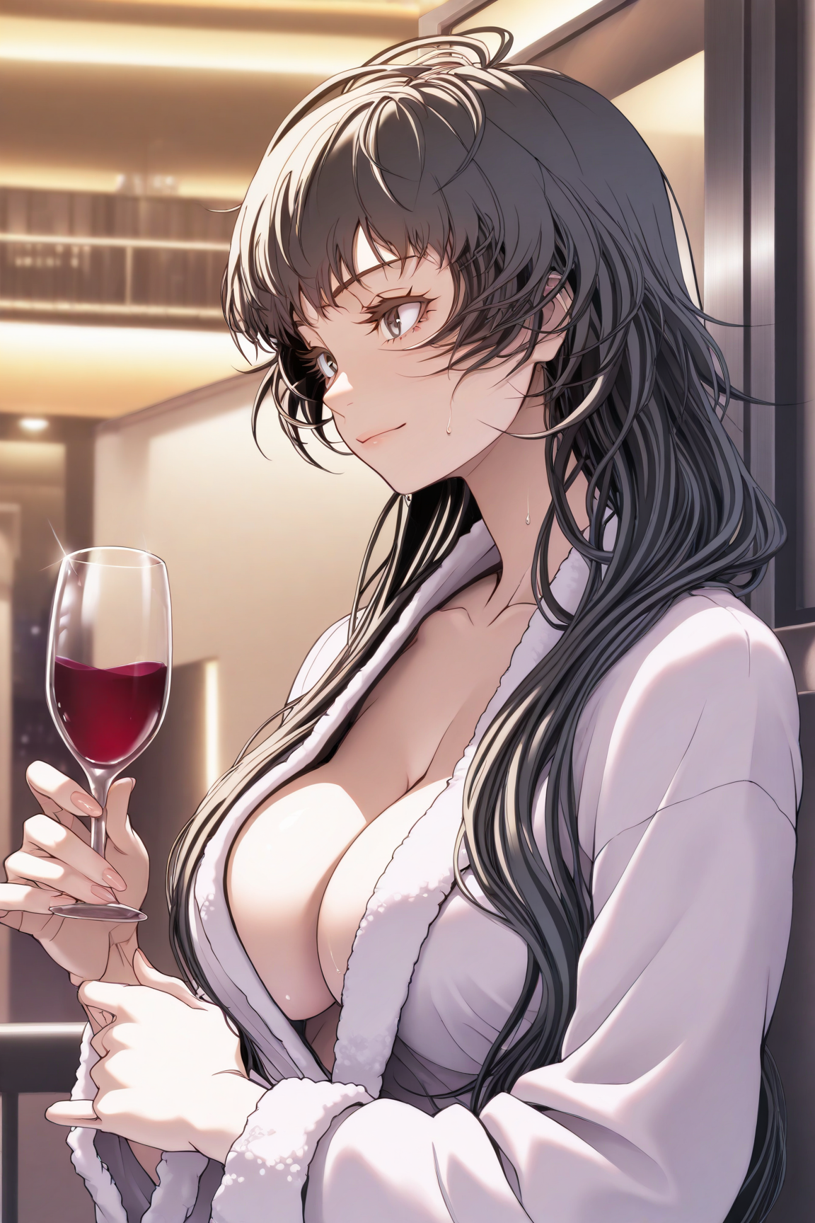 30661-3038669485-masterpiece, best quality,hotel,sweatdrop, _akae shirou style, 1girl,solo, long hair, large breasts,bathrobe,aged up,eyelashes,l akae shirou style朱江士朗/ IL style Lora