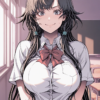 30673-2104118186-masterpiece, best quality,sweatdrop,classroom, _akae shirou style, 1girl,solo, long hair, large breasts,aged up,eyelashes,smile, akae shirou style朱江士朗/ IL style Lora