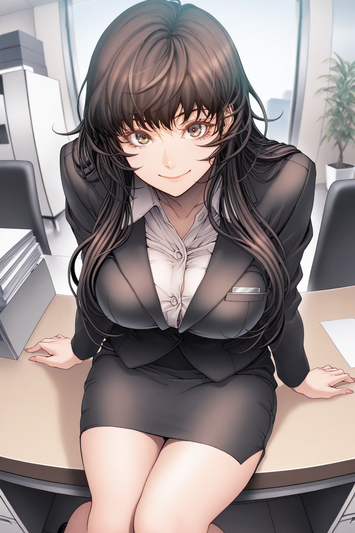 30676-1795268510-masterpiece, best quality,office, _akae shirou style, 1girl,solo, long hair, large breasts,aged up,eyelashes,smile,office lady,s akae shirou style朱江士朗/ IL style Lora