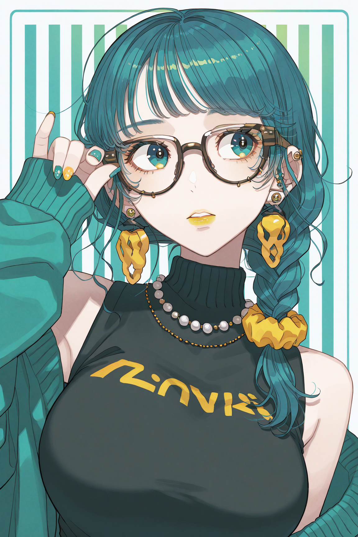31121-718034757-masterpiece, best quality,__lora_Cheri-ko style_1_,_Cheri-ko style, 1girl,large breasts, nail_polish, glasses, solo, blue_nails, Cheri-koチェリ子 style/ IL style Lora