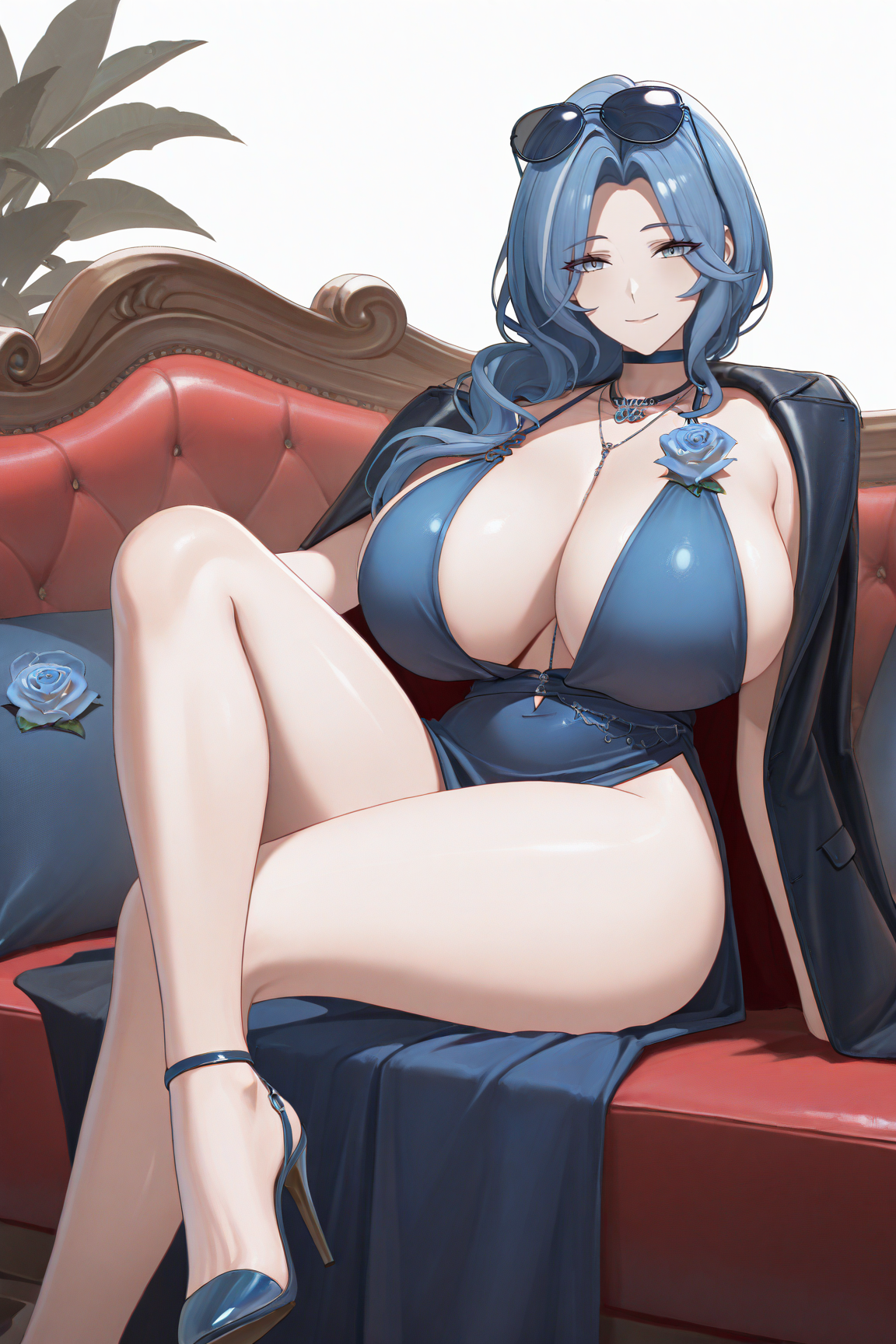 31421-195035419-masterpiece, best quality,__lora_Helenヘレン_1__Helenヘレン, 1girl, huge breasts,eyewear on head, blue hair, solo, jewelry, blue flowe Helenヘレン(Girls Frontline 2 Exilium少女前線2:エグジリウム) / IL Character Lora