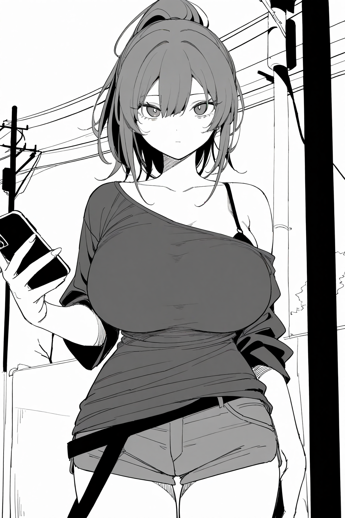 32261-411141032-masterpiece-best-qualitycowboy-shot-utility-pole_tusyn-style-1girl-ponytail-monochrome-greyscale-large-breastsloose-sh.webp tusyn style / IL style Lora