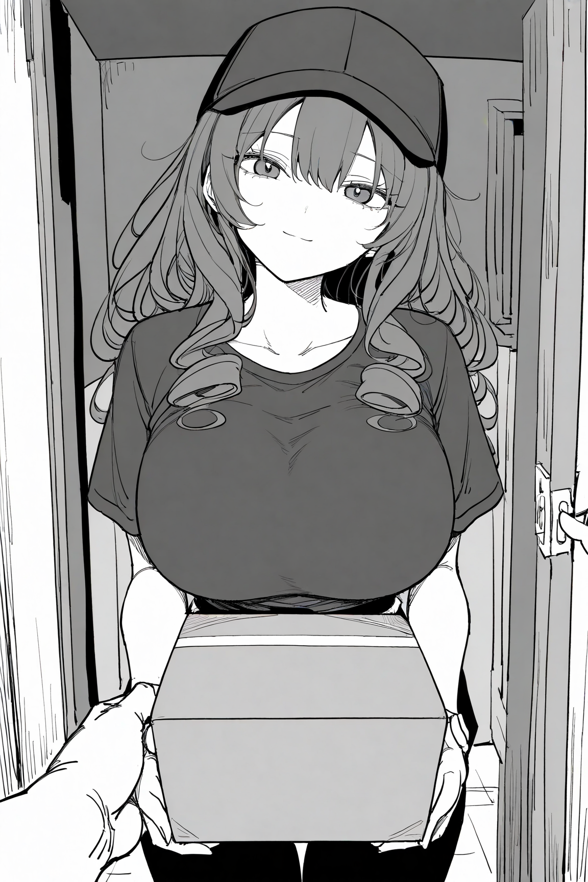 32269-3597890255-masterpiece-best-qualitycowboy-shot-outdoorsopen-door-_tusyn-style-1girl-curly-hair-monochrome-greyscale-large-breasts.webp tusyn style / IL style Lora