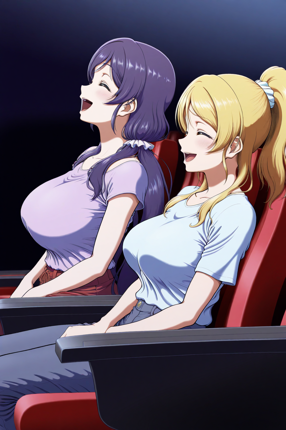 34798-798294223-masterpiece, best quality, from side,dark background, __lora_Kijinaka Mahiro_0.7_,_Kijinaka Mahiro style, 2girls, ayase eli,pony Kijinaka Mahiro style / IL Style Lora