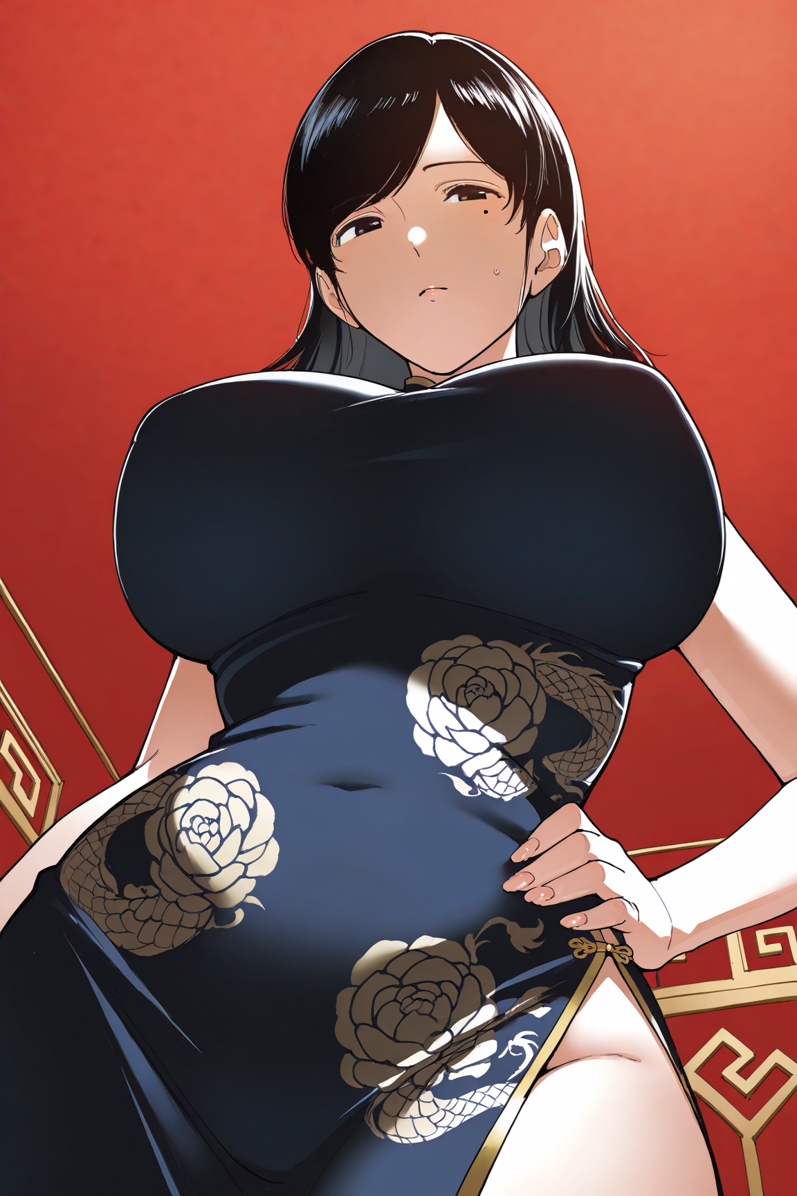 36718-2573258547-masterpiece, best quality,,cowboy shot, from below, __lora_Iida Miho_1__Iida Miho, 1girl, black hair, huge breasts, solo, lookin Iida Miho飯田美穂(Destiny Loversデスティニーラバーズ) / IL Character Lora
