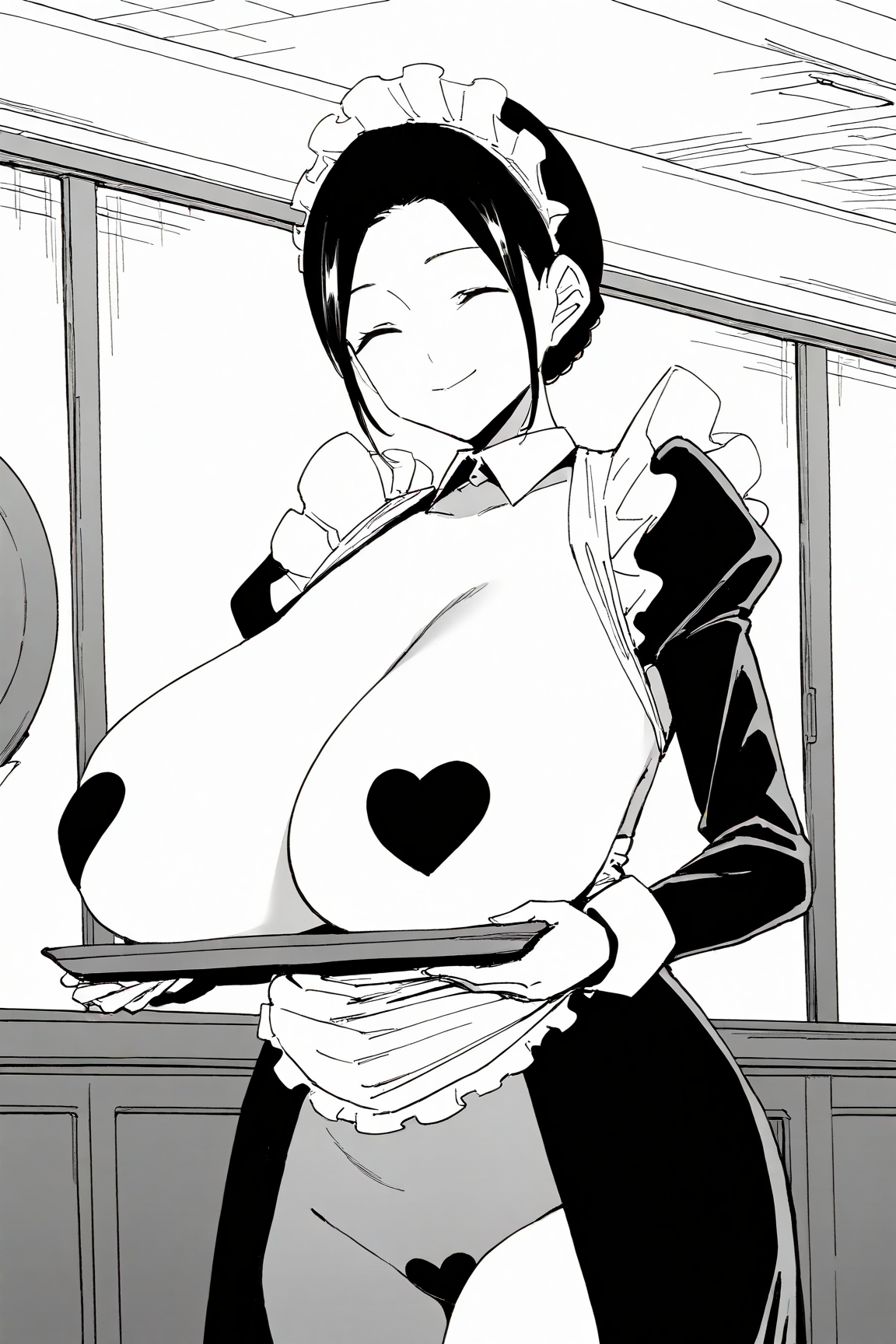 36745-3386419474-masterpiece, best quality,cowboy shot,__lora_Urabe Hyoune_1__Urabe Hyoune, 1girl, greyscale, monochrome, huge breasts, maid, hea Urabe Hyoune卜部氷音(Destiny Loversデスティニーラバーズ) / IL Character Lora