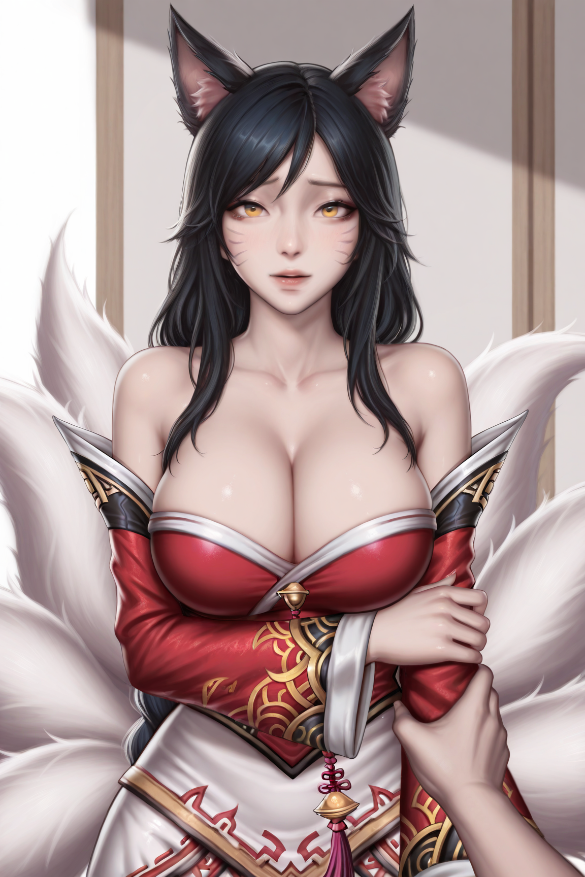 41729-1906742898-masterpiece, best quality,__lora_milkychu-style_0.6_,_milkychu-style,1girl,ahri _(league of legends_), large breasts, arm grab, milkychu-style/ IL style Lora