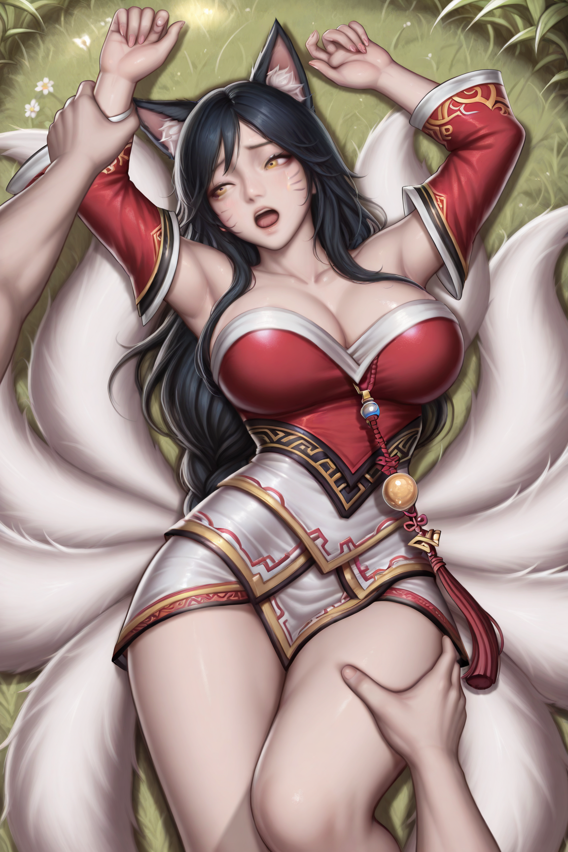 41733-2981773019-masterpiece, best quality,__lora_milkychu-style_0.6_,_milkychu-style,1girl,ahri _(league of legends_), large breasts, grass, lyi milkychu-style/ IL style Lora