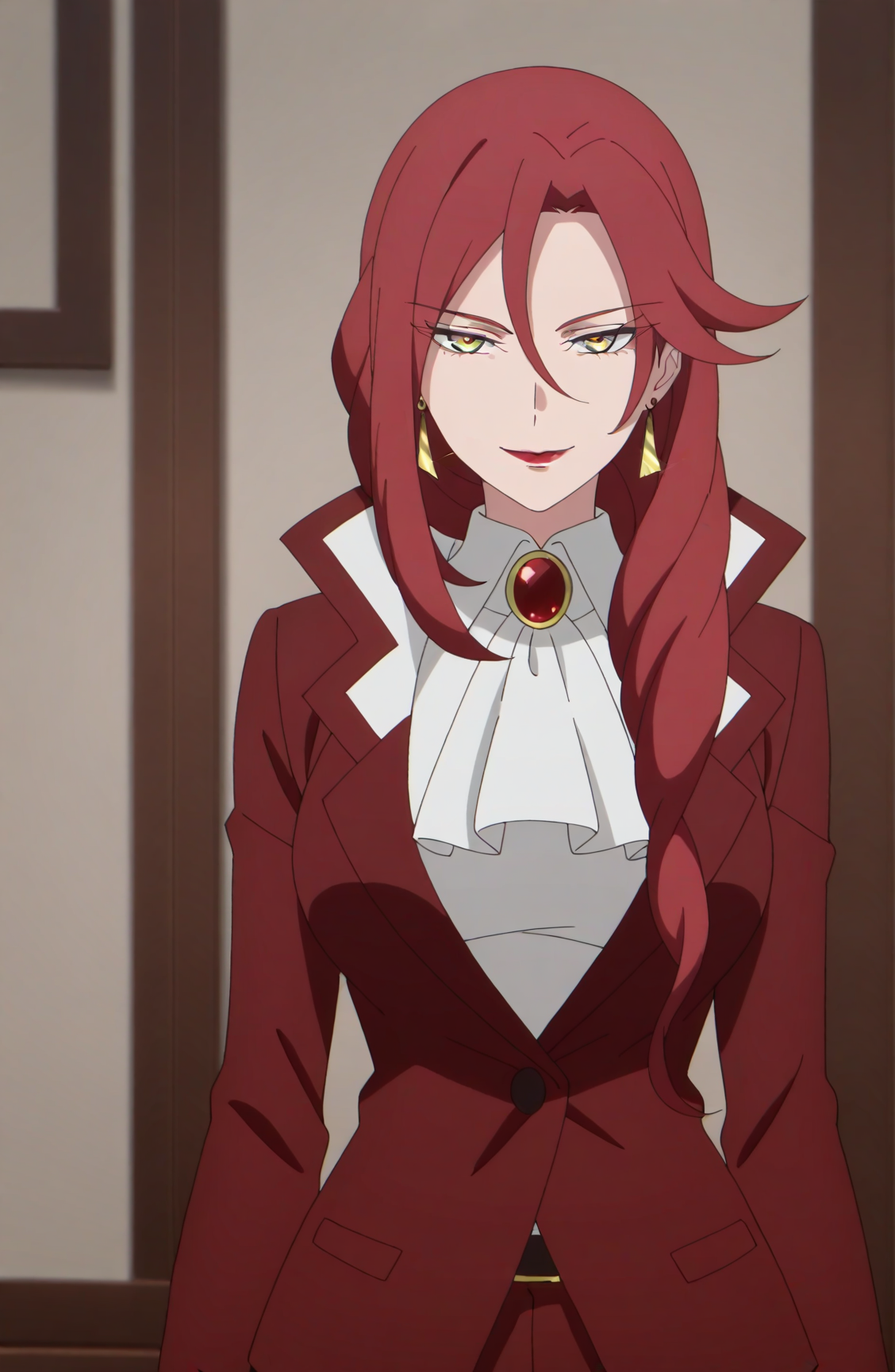 41828-1421345117-masterpiece, best quality,cowboy shot, __lora_Eltria Octave_1_,_Eltria Octave, 1girl, jewelry, solo, earrings, lipstick, yellow Eltria Octaveエルトリア オクターブ(The Strongest Magician in the Demon Lord's Army Was a Human魔王軍最強の魔術師は人間だった) / IL Character Lora