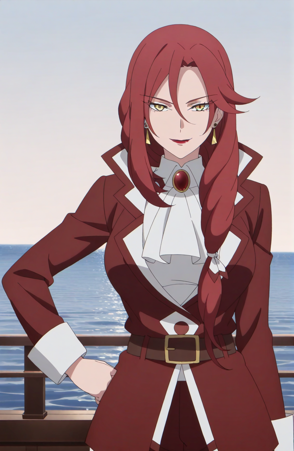41844-2476526376-masterpiece, best quality,__lora_Eltria Octave_1_,_Eltria Octave, 1girl, jewelry, solo, earrings, lipstick, yellow eyes, red hai Eltria Octaveエルトリア オクターブ(The Strongest Magician in the Demon Lord's Army Was a Human魔王軍最強の魔術師は人間だった) / IL Character Lora