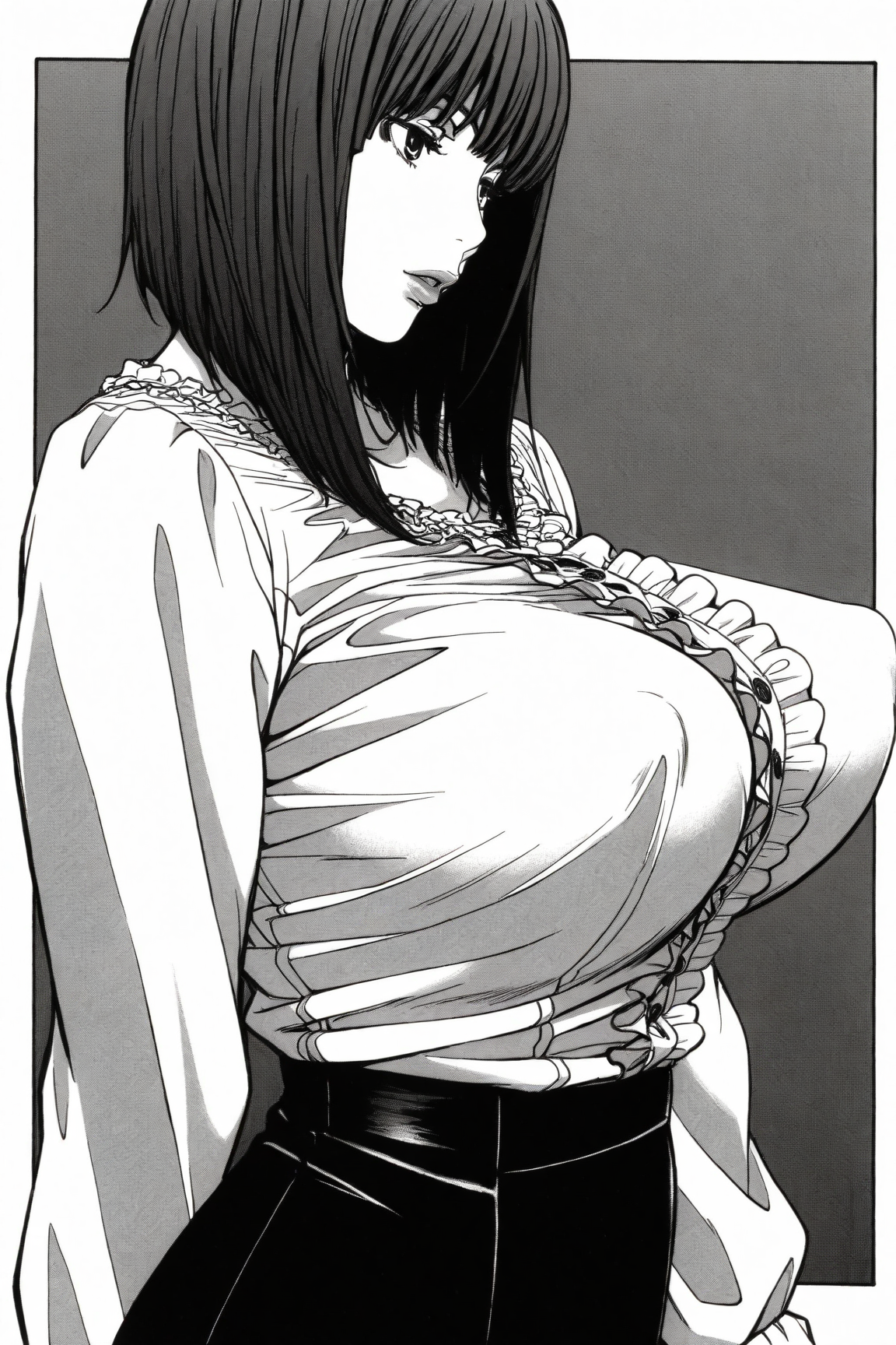 38122-822687643-masterpiece, best quality,cowboy shot,__lora_Manami Miyoshi_comic ver_1__Manami Miyoshi,monochrome,greyscale, 1girl, solo, huge Manami Miyoshi美好まなみ(Hantsu x Trash ハンツー×トラッシュ)comic ver / IL Character Lora