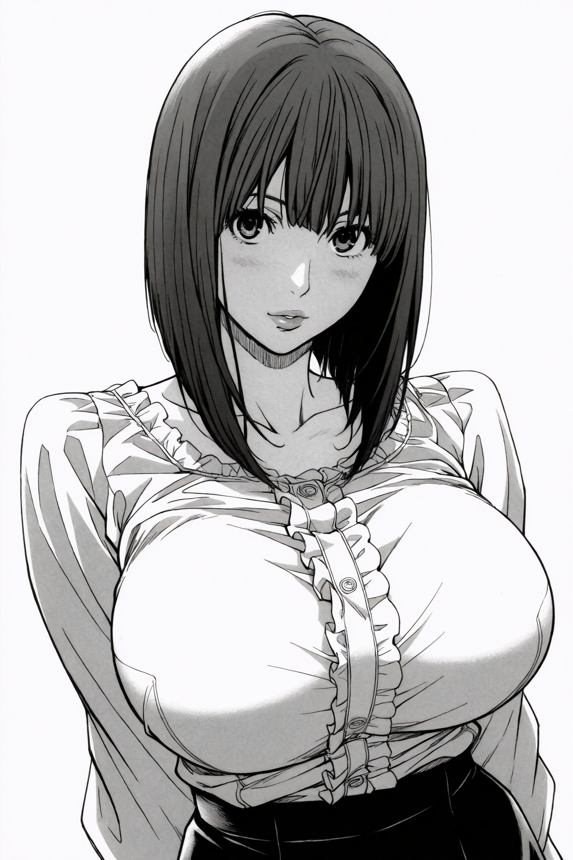 38190-3263300563-masterpiece, best quality,cowboy shot,simple background, __lora_Manami Miyoshi_comic ver_0.9__Manami Miyoshi,monochrome,greyscal Manami Miyoshi美好まなみ(Hantsu x Trash ハンツー×トラッシュ)comic ver / IL Character Lora