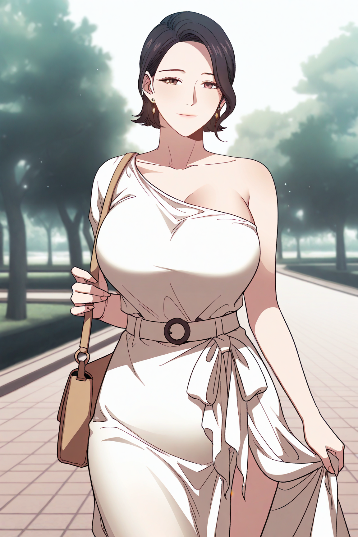 39553-7510593-masterpiece, best quality,cowboy shot, park, __lora_Minseoミンソ_0.8_Minseo, 1girl, earrings, jewelry, brown eyes, la Minseoミンソ(Mother Huntingマザーハンティング) / IL Character Lora