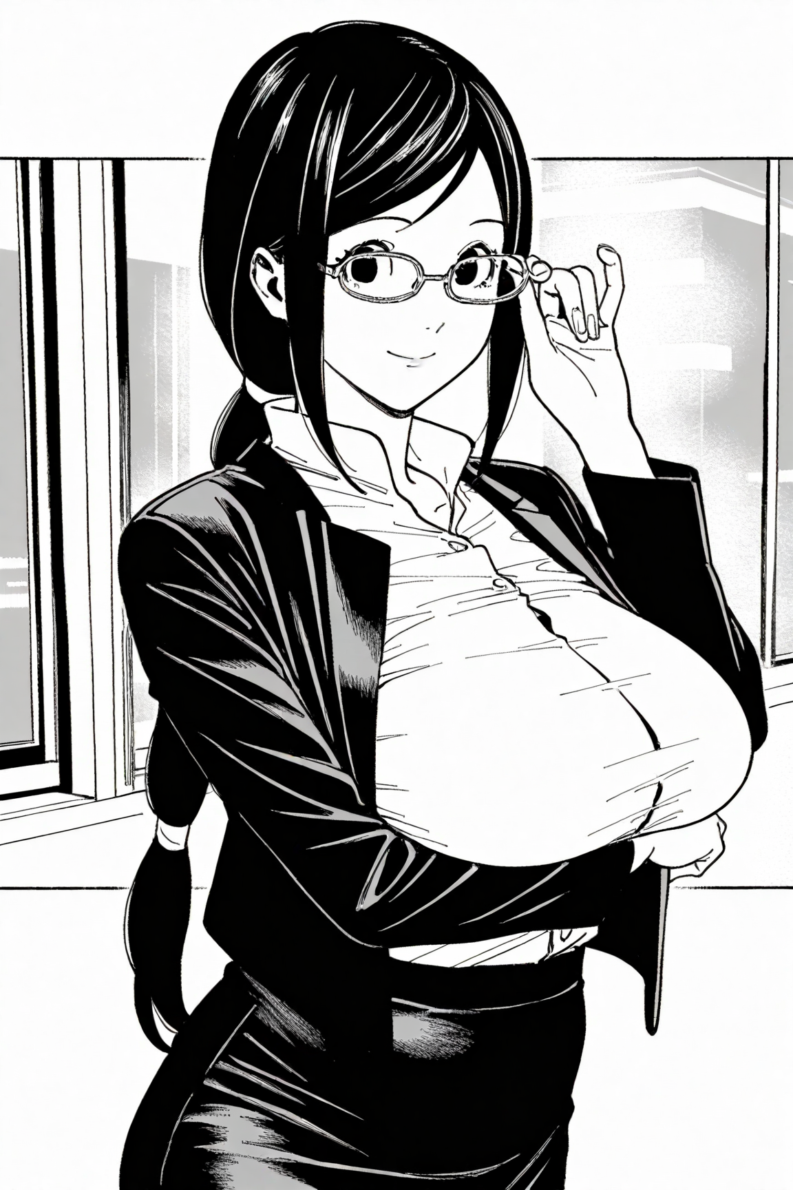 39574-1687947127-masterpiece, best quality, _lora_Mioミオ_1_,cowboy shot, looking at viewer, monochrome,greyscale,_Mio, 1girl, solo, black hair, p Mioミオ(BLUE DRAGON ラルΩグラド) / IL Character Lora