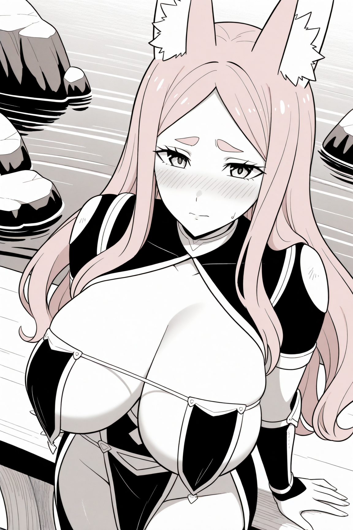 44647-2599929303-masterpiece, best quality, cowboy shot, dutch angle,monochrome, greyscale, __lora_Marianne_0.9_,_Marianne, 1gir Marianneマリアンヌ(Hazure Hantei kara Hajimatta Cheat Majutsushi Seikatsuハズレ判定から始まったチート魔術士生活) / IL Character Lora