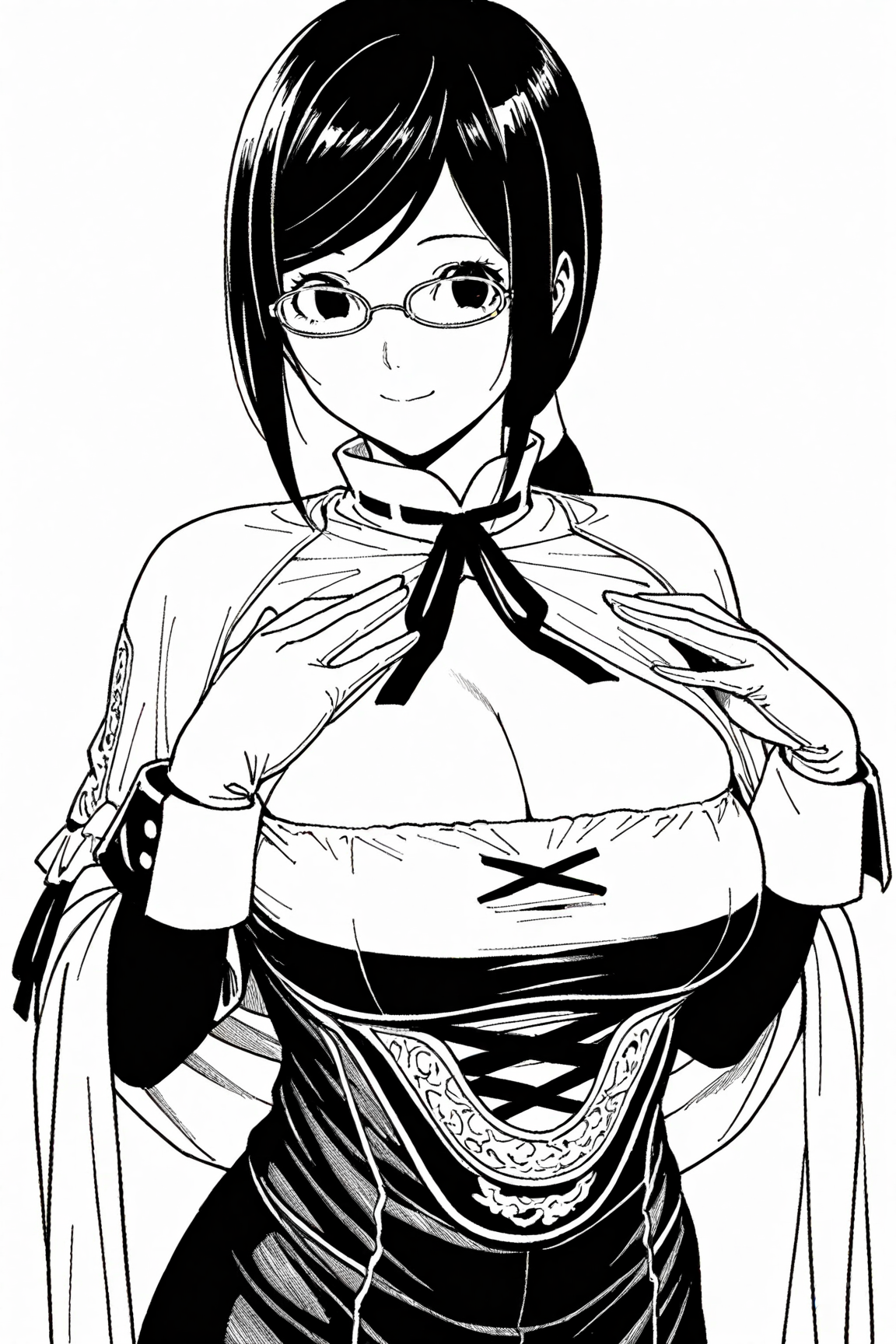 45222-2940874499-masterpiece, best quality, _lora_Mioミオ_0.9_,cowboy shot, looking at viewer, monochrome,greyscale,_Mio, 1girl, solo, black hair, Mioミオ(BLUE DRAGON ラルΩグラド) / IL Character Lora