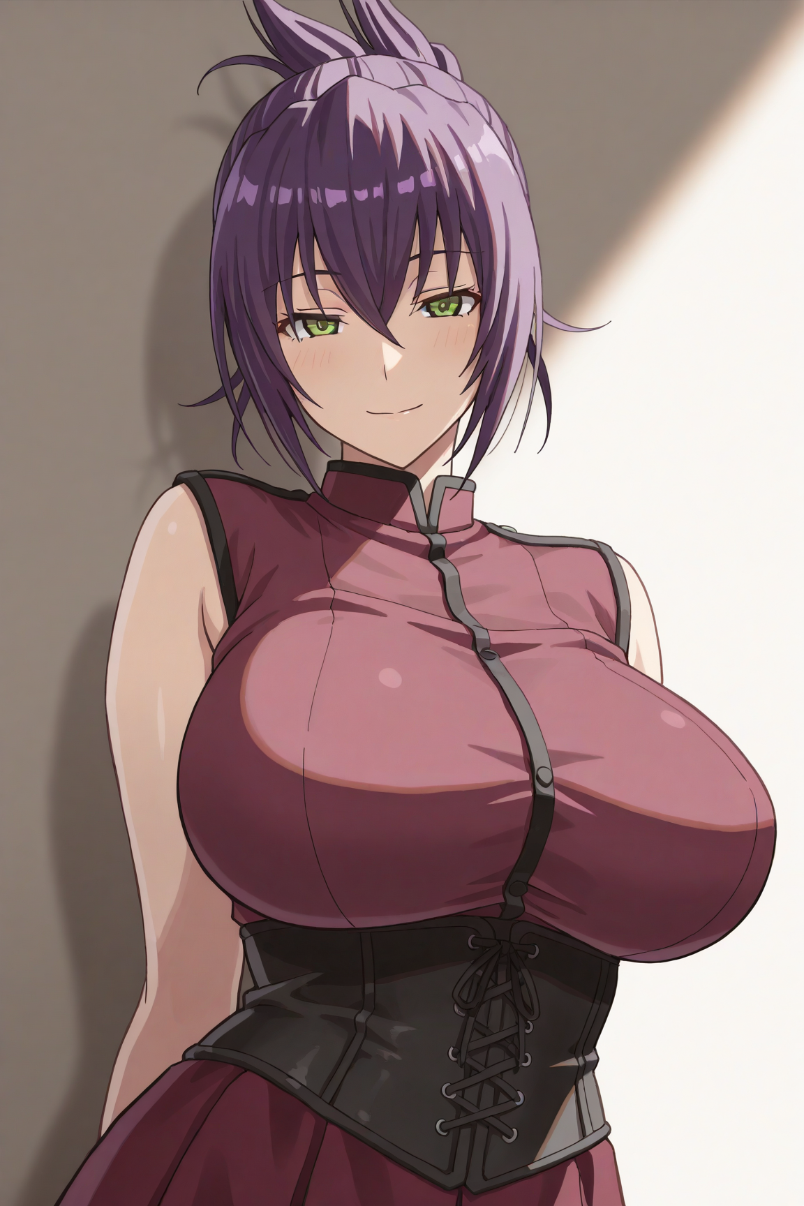 40275-2721186803-masterpiece, best quality,,_lora_Urada Oikawa_0.8_cowboy shot, _Urada Oikawa, 1girl,purple hair, green eyes,fol Urada Oikawa及川麗(The Qwaser of Stigmata聖痕のクェイサー) / IL Character Lora